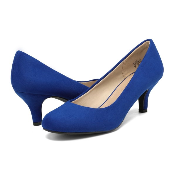 Comfy Round Toe Low Heel Pumps - ROYAL BLUE - 3